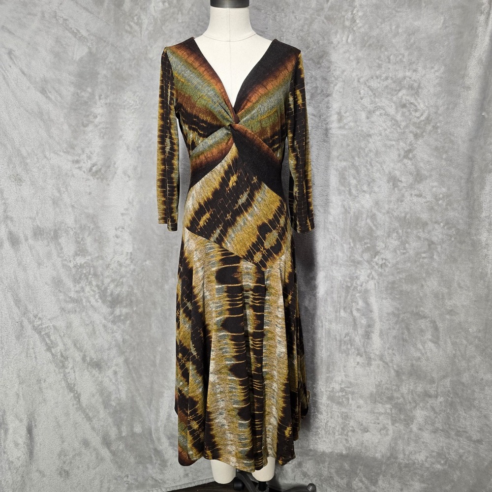 Goblincore Midi Dress Women S Brown Green Earthy Abstract Boho Tie Dye Stretch